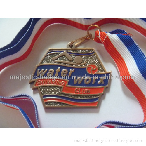 Die Struck Soft Enamel Sports Medallion with Three Colors Ribbon
